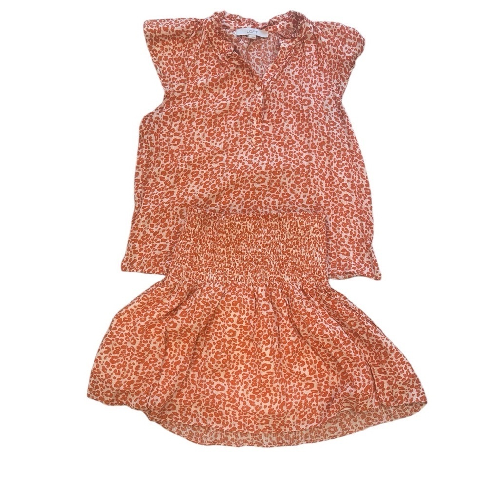 Loft Women’s Orange Leopard Print Sleeveless Top and Skirt Set Size Small